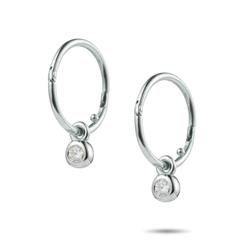 18ct White Gold Pear Emerald & Brilliant Cut 0.66ct Diamond Hoop Earrings